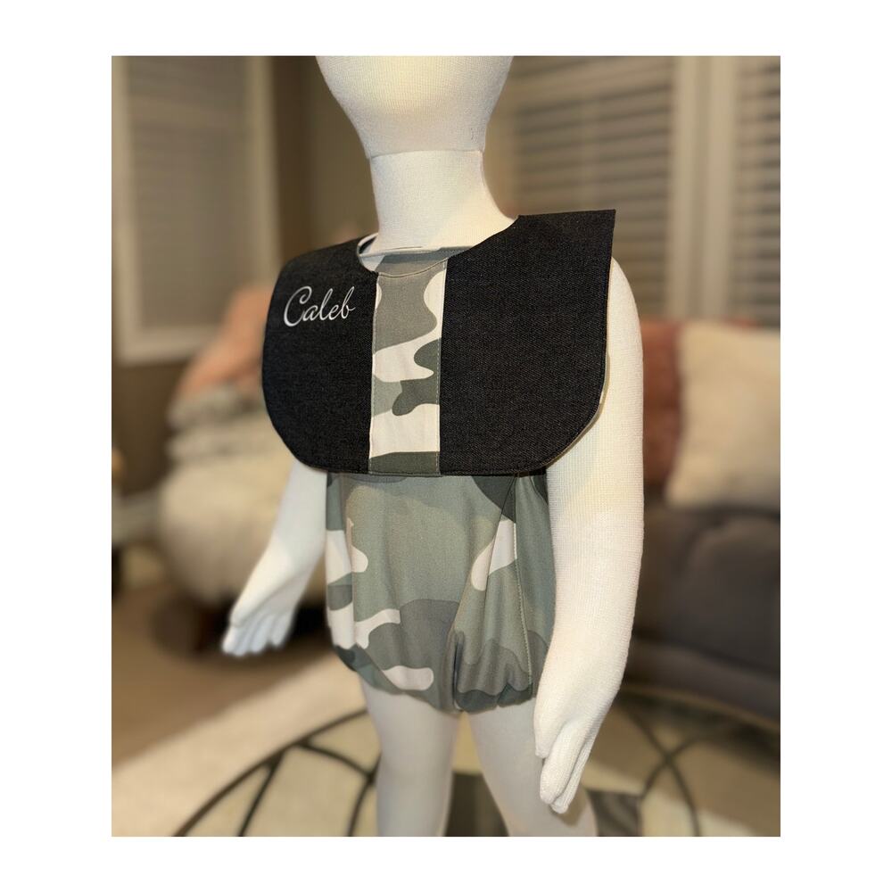 Baby Boy Camo Romper matching Bib Personalized Romper Bib Boy Set 9-12